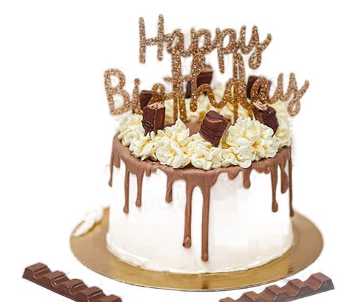 Un gâteau d’anniversaire « Happy Birthday » au chocolat.