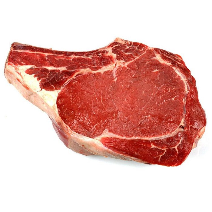 Une côte de bœuf crue.